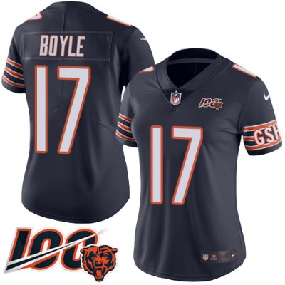 Nike Chicago Bears #17 Tim Boyle Navy Blue Team Color Women's Stitched NFL 100th Season Vapor Limited Jersey
